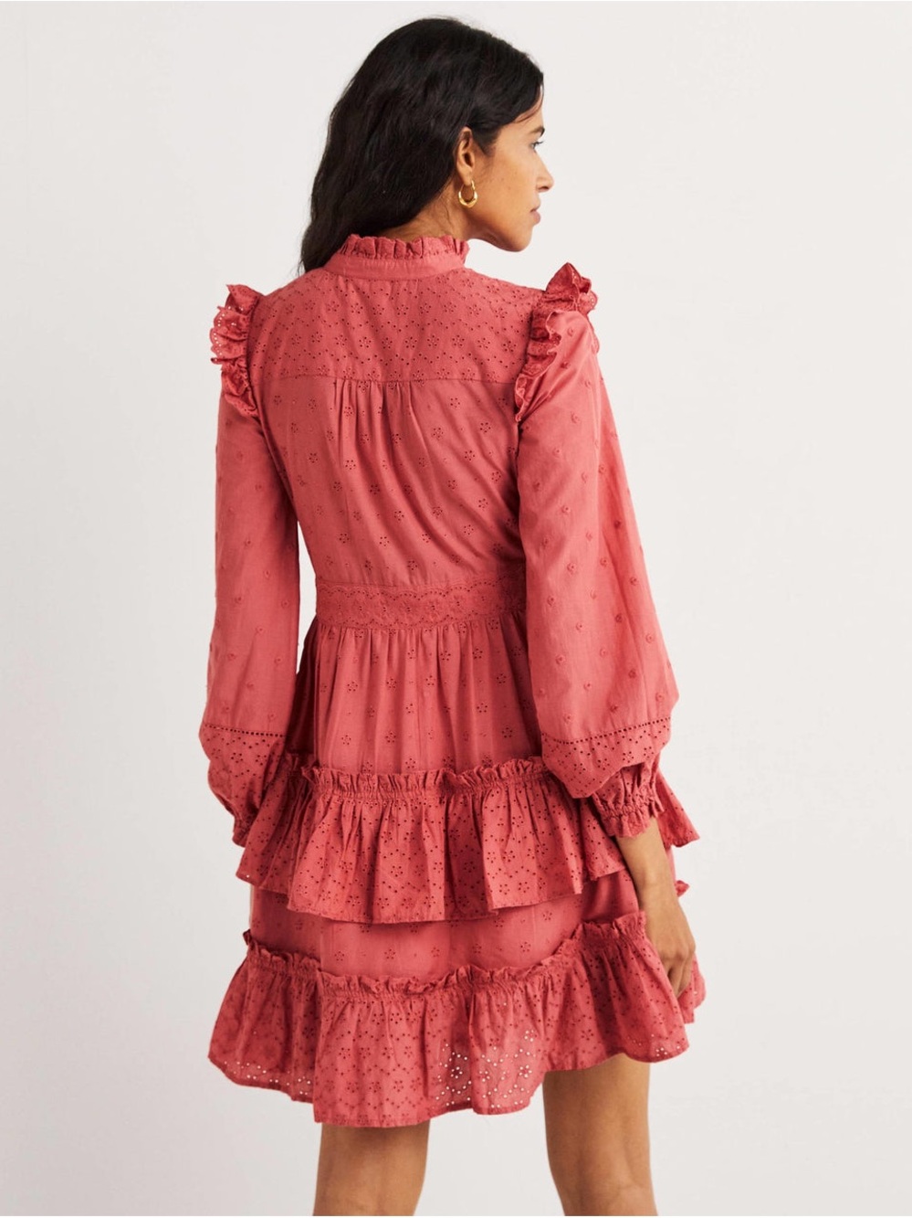 Boden Mixed Broderie Shirt Dress Dusty Red Pink Size 4 - Picture 3 of 16